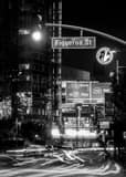 Vertical Traffic at Figueroa and Olympic Blvd landscape black and white Photography
