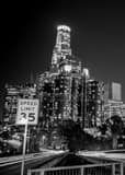 Vertical The Westin Bonaventure and US Bank Building from Fourth Street landscape black and white Photography