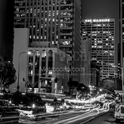 Wilshire Boulevard at Figueroa at Night -- Los Angeles Black and White Photos