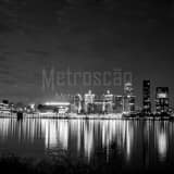 Square The Louisville Skyline at Night black and white Photography