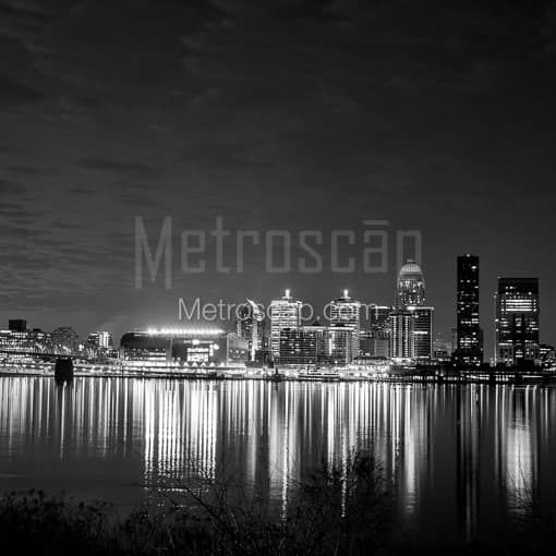 The Louisville Skyline at Night -- Louisville Black and White Photography