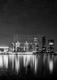 Vertical The Louisville Skyline at Night black and white Photography