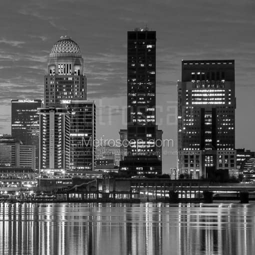 The Louisville Skyline at Dawn -- Louisville Black and White Photography