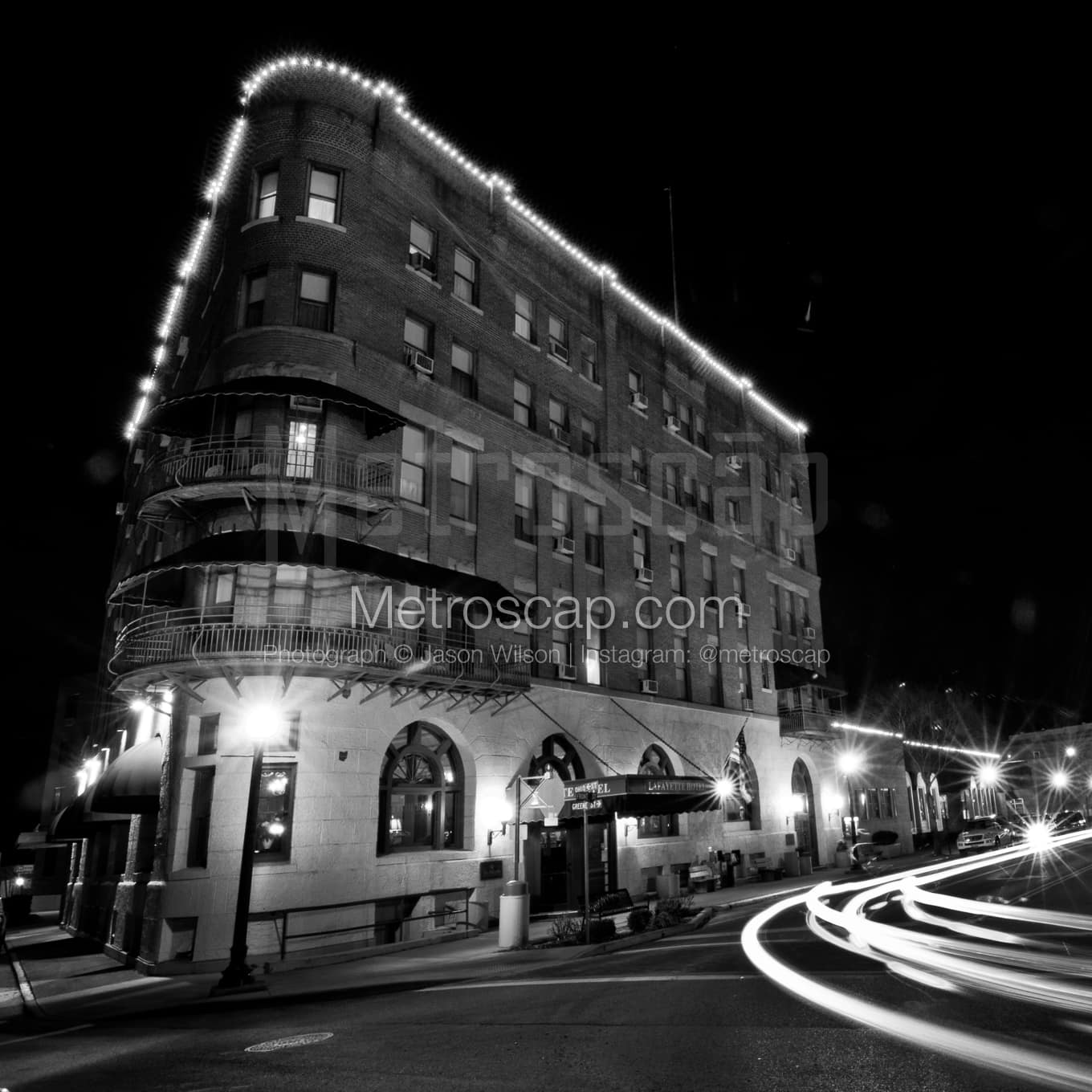 The Historic Lafayette Hotel in Marietta Ohio black and white Pictures square crop