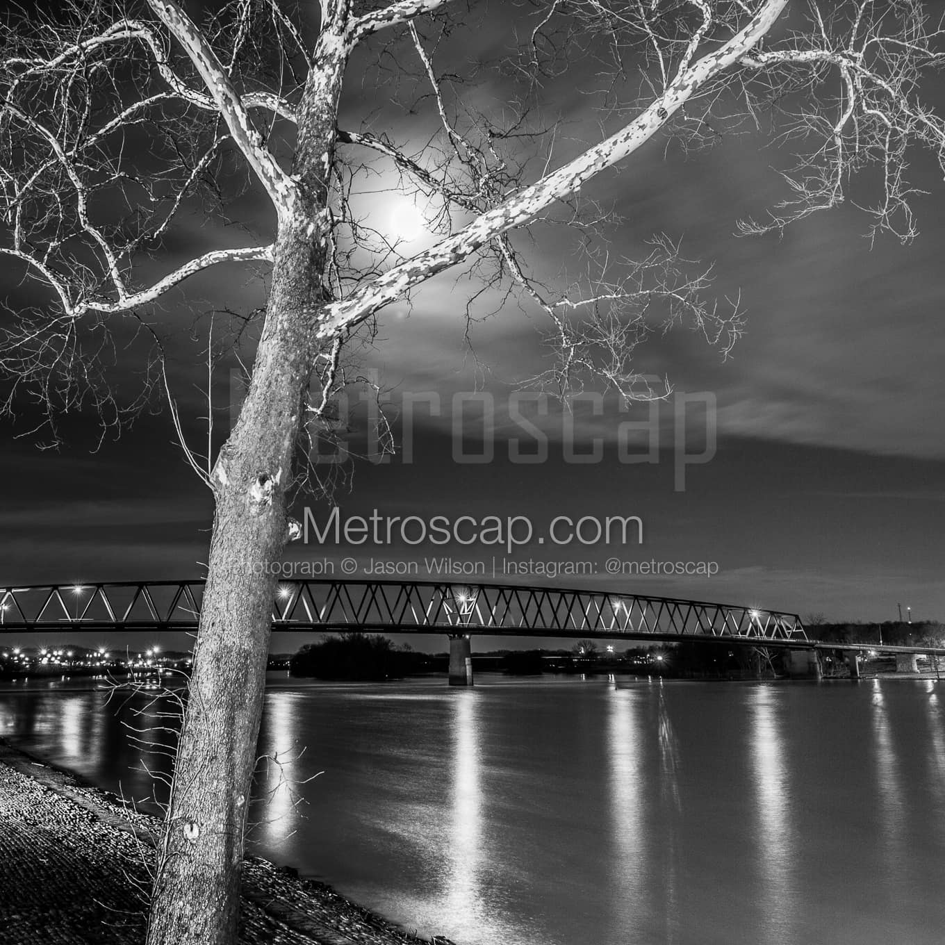 The Williamstown Bridge in Marietta black and white Photography square crop