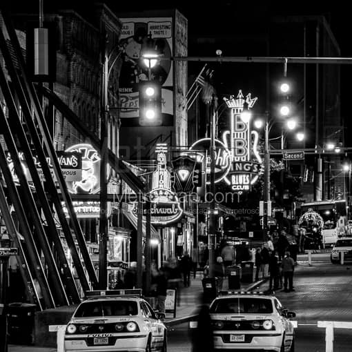 Memphis Police on Beale Street at Night -- Memphis Black and White Photography