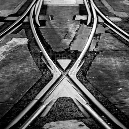 Street Car Tracks at Main and Madison -- Memphis Black and White Photography