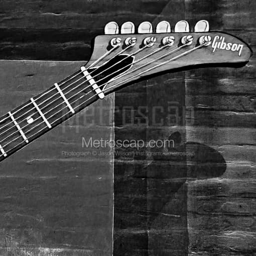 Memphis Black and White Photographs of A Wall Mural of a Memphis Made Gibson Guitar A Wall Mural of a Memphis Made Gibson Guitar -- Memphis Black and White Photographs