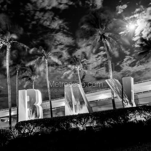 Bayside Sign in Downtown Miami -- Miami Black and White Photos