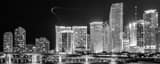 Panoramic The Downtown Miami Skyline at Night with Helicopters landscape black and white Photography
