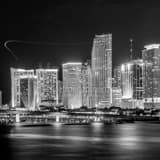 Square The Downtown Miami Skyline at Night with Helicopters landscape black and white Photography