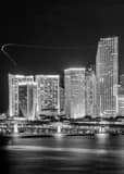 Vertical The Downtown Miami Skyline at Night with Helicopters landscape black and white Photography