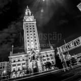 Square The Freedom Tower off Biscayne Boulevard black and white Photos