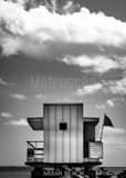 Vertical A Lifeguard Shack and Beach Warning Flag black and white Photos