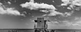 Panoramic Miami Beach 12th Street Lifeguard Shack black and white Photos