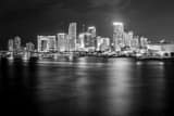 Horizontal The Miami Skyline at Night from the MacArthur Causeway landscape black and white Photography