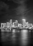 Vertical The Miami Skyline at Night from the MacArthur Causeway landscape black and white Photography