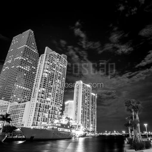 The Miami Riverwalk at Miami Circle -- Miami Black and White Photos