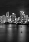 Vertical The Miami Skyline at Night on Biscayne Bay black and white Photos