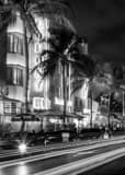 Vertical Ocean Drive on Miami Beach at Night black and white Photos