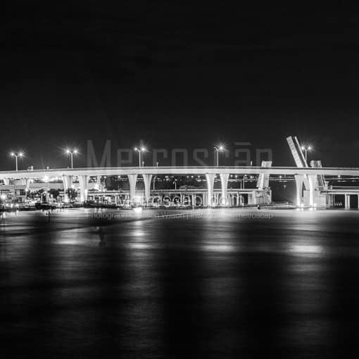 The Port Boulevard Bridge to Dodge Island -- Miami Black and White Photos
