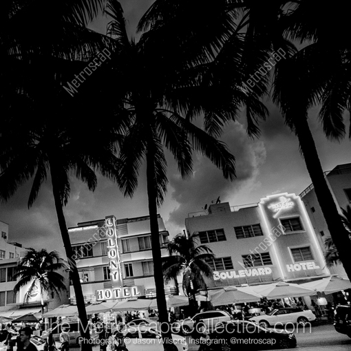 South Beach Ocean Drive -- Miami Black and White Photos