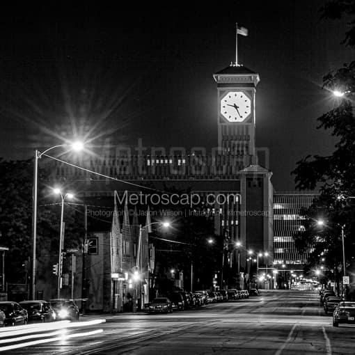 The Allen-Bradley Clock at Night -- Milwaukee Black and White Photos