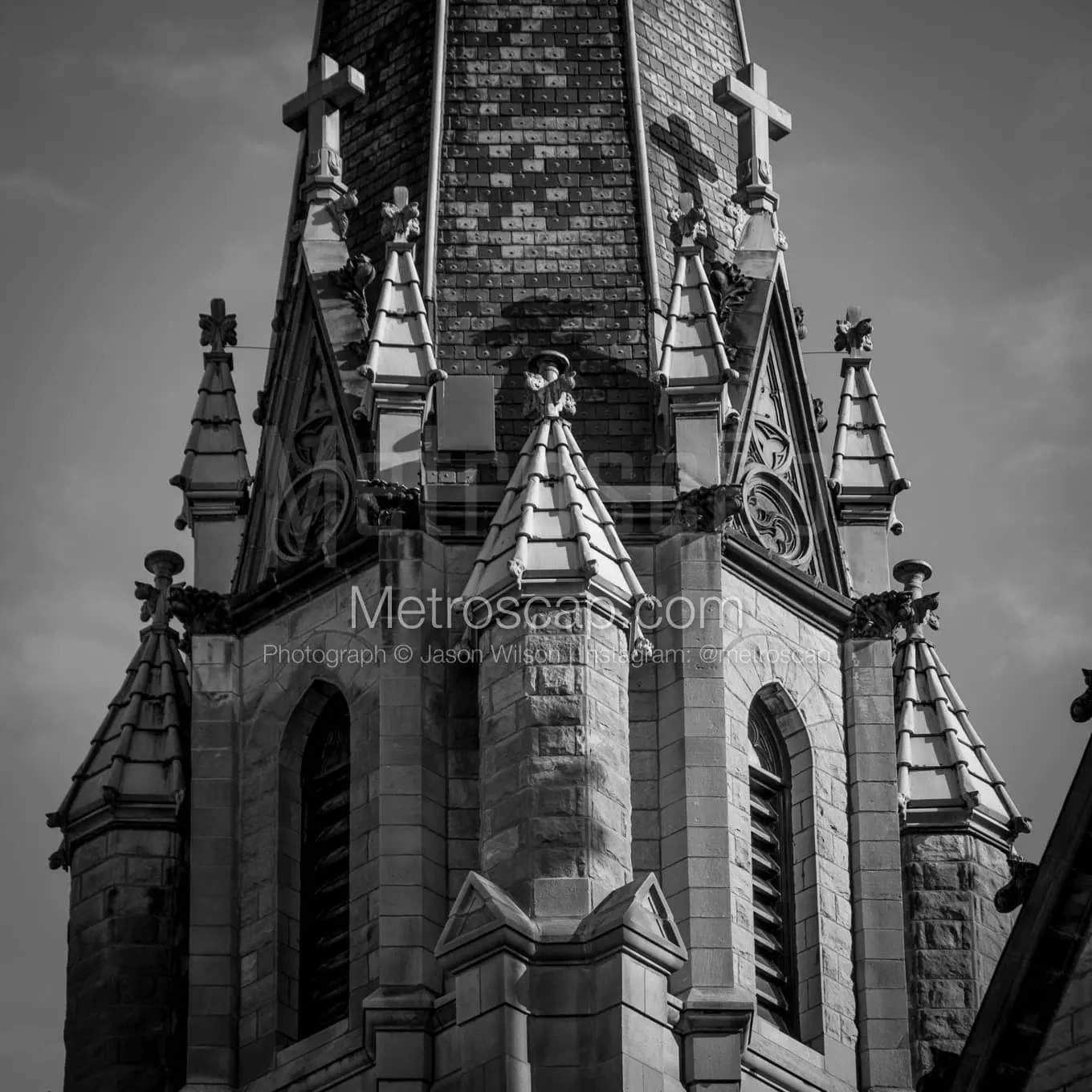 Church Of The Gesu Steeple Black and White