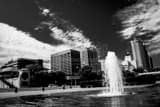 Horizontal Cudahy Gardens Fountain with the Milwaukee Skyline Framed Photos