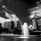 Square Cudahy Gardens Fountain with the Milwaukee Skyline Framed Photos