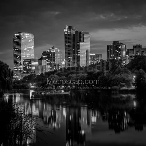 The Milwaukee Skyline reflecting off of Veterans Pond -- Milwaukee Black and White Photos