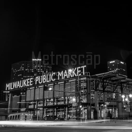 Milwaukee Public Market at Night -- Milwaukee Black and White Photos