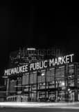 Vertical Milwaukee Public Market at Night black and white Photos