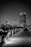 Vertical Milwaukee Skyline Pedestrian Bridge near Pier Wisconsin black and white Photos