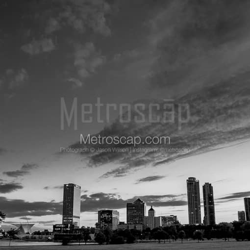 The Milwaukee Skyline from Veterans Park -- Milwaukee Black and White Photos
