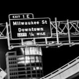 Square Milwaukee St Downtown Highway Sign Framed Photos