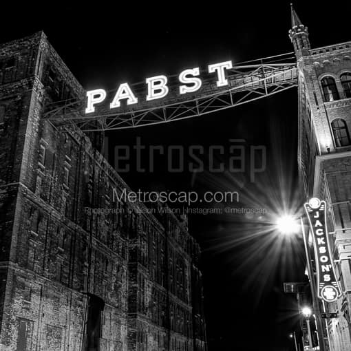 The Pabst Brewing Sign at Night -- Milwaukee Black and White Photos
