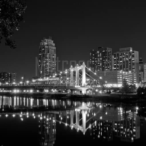 Minneapolis Photography of The Hennepin Ave Bridge Reflects in the Mississippi River The Hennepin Ave Bridge Reflects in the Mississippi River -- Minneapolis Black and White Photography