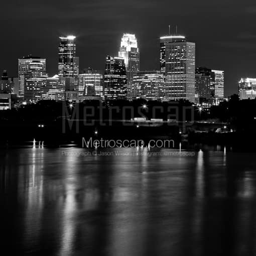 The Minneapolis Skyline at Night -- Minneapolis Black and White Photography