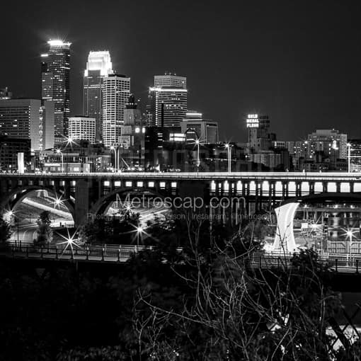The Minneapolis Skyline from East River Parkway -- Minneapolis Black and White Photography