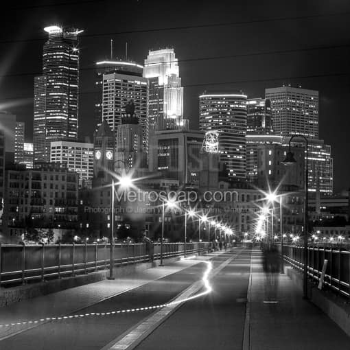 The Minneapolis Skyline from the Stone Arch Bridge -- Minneapolis Black and White Photography