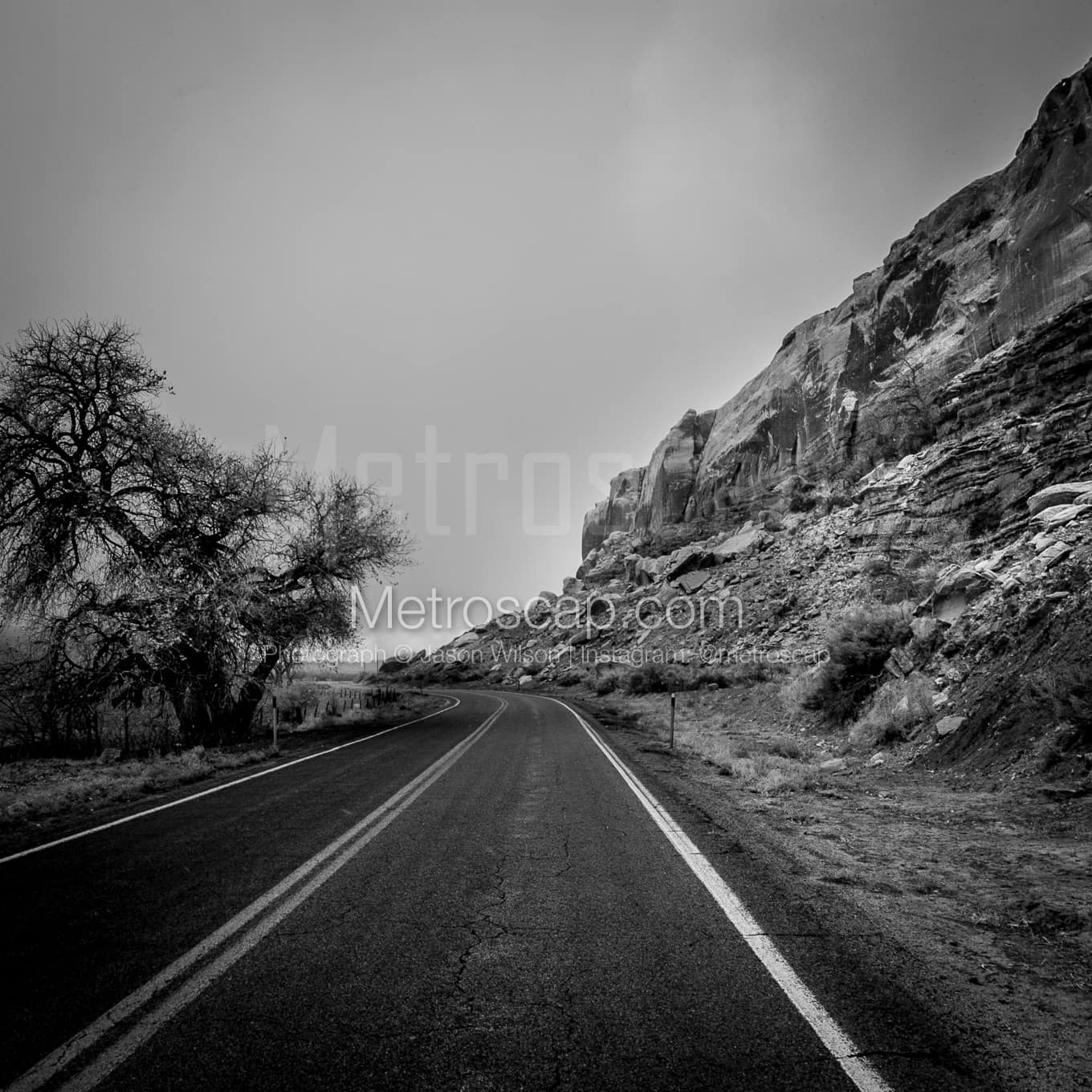 Route 163 along the Montezuma Creek black and white Photography Route 163 along the Montezuma Creek black and white Photography square crop