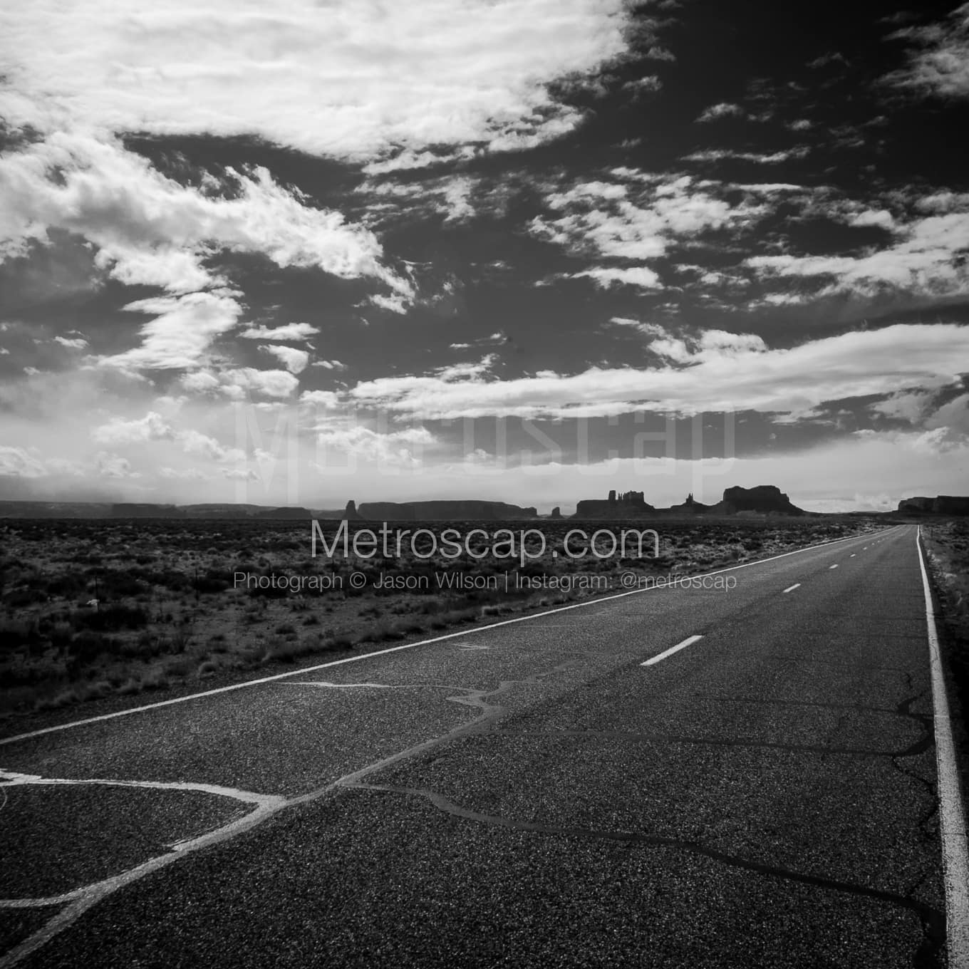 US Route 163 in Monument Valley Utah black and white Photography square crop