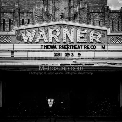 Warner Theater Sign -- Morgantown WV Black and White Photos