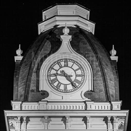 Woodburn Hall Clock Tower at Night -- Morgantown WV Black and White Photos