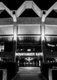 Vertical WVU Coliseum Mountaineer Gate at Night black and white Pictures