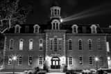 Horizontal WVU Martin Hall at Night black and white Pictures