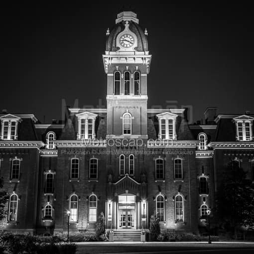 WVU Woodburn Hall at Night -- Morgantown WV Black and White Photos