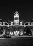 Vertical WVU Woodburn Hall at Night black and white Pictures