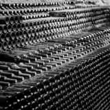 Square Wine Bottles on top of Wine Bottles black and white Photos